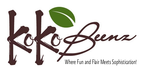 Kokobeenz logo in brown color with a white background